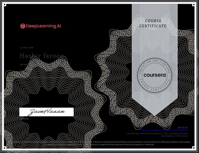 Retrieval Augmented Generation (RAG) DeepLearning.AI Course Certificate awarded to Hashir Farooq