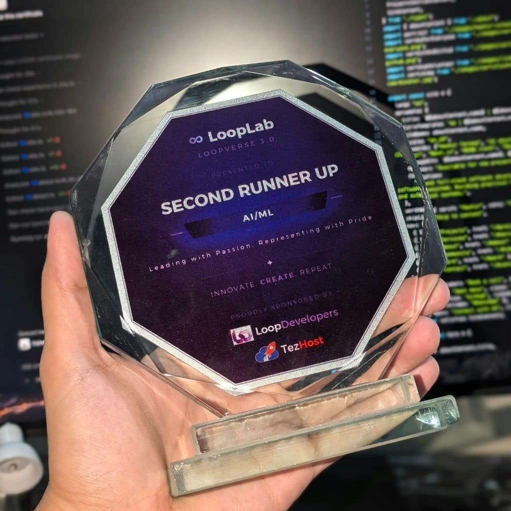 LoopLab LoopVerse 3.0 Second Runner Up AI/ML Award Trophy at NASTP Lahore