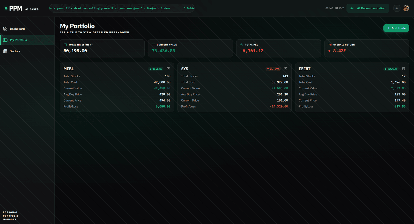 Personal PSX portfolio analytics dashboard