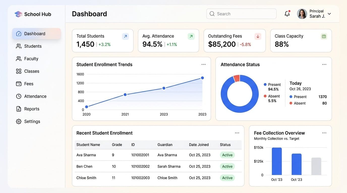 School Hub administrative portal overview