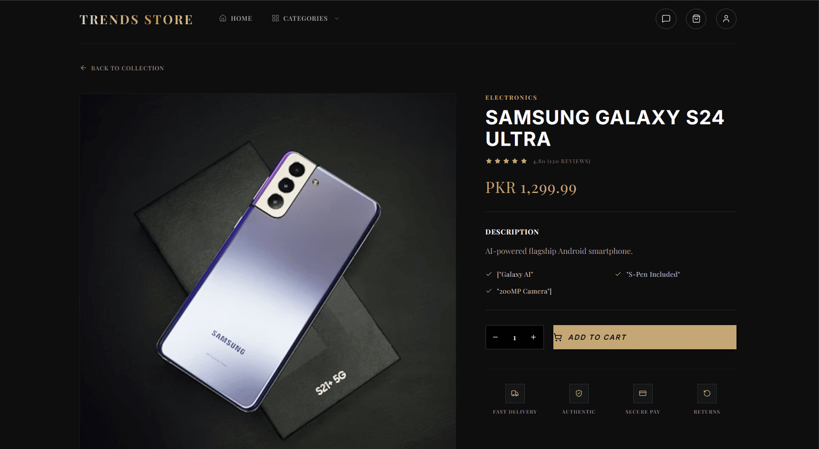 TrendsStore detailed product page